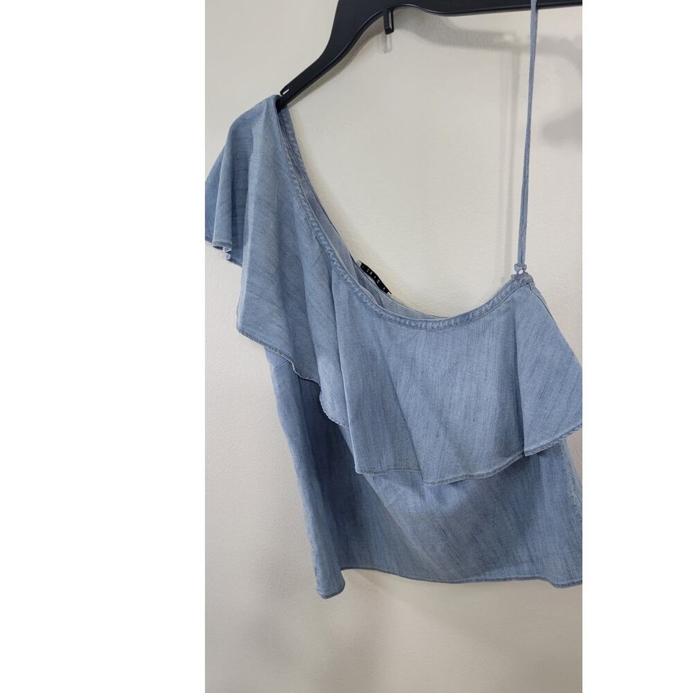 Alice + Olivia Top Womens Large One Shoulder Blue Nautical Beach Cottagecore Top - Picture 4 of 8